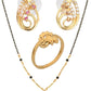 AanyaCentric Gold-Polished Jewelry Combo: Elegant Short Mangalsutra, Finger Ring, and American Diamond Earrings Set