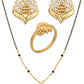AanyaCentric Gold-Polished Jewelry Combo: Elegant Short Mangalsutra, Finger Ring, and American Diamond Earrings Set