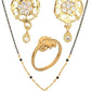 AanyaCentric Gold-Polished Jewelry Combo: Elegant Short Mangalsutra, Finger Ring, and American Diamond Earrings Set