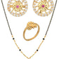 AanyaCentric Gold-Polished Jewelry Combo: Elegant Short Mangalsutra, Finger Ring, and American Diamond Earrings Set