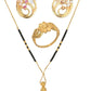 AanyaCentric Gold-Polished Jewelry Combo: Elegant Short Mangalsutra, Finger Ring, and American Diamond Earrings Set