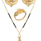 AanyaCentric Gold-Polished Jewelry Combo: Elegant Short Mangalsutra, Finger Ring, and American Diamond Earrings Set