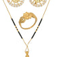 AanyaCentric Gold-Polished Jewelry Combo: Elegant Short Mangalsutra, Finger Ring, and American Diamond Earrings Set