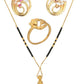 AanyaCentric Gold-Polished Jewelry Combo: Elegant Short Mangalsutra, Finger Ring, and American Diamond Earrings Set