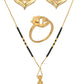 AanyaCentric Gold-Polished Jewelry Combo: Elegant Short Mangalsutra, Finger Ring, and American Diamond Earrings Set