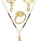 AanyaCentric Gold-Polished Jewelry Combo: Elegant Short Mangalsutra, Finger Ring, and American Diamond Earrings Set