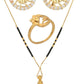 AanyaCentric Gold-Polished Jewelry Combo: Elegant Short Mangalsutra, Finger Ring, and American Diamond Earrings Set