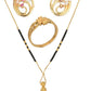 AanyaCentric Gold-Polished Jewelry Combo: Elegant Short Mangalsutra, Finger Ring, and American Diamond Earrings Set