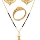 AanyaCentric Gold-Polished Jewelry Combo: Elegant Short Mangalsutra, Finger Ring, and American Diamond Earrings Set