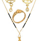 AanyaCentric Gold-Polished Jewelry Combo: Elegant Short Mangalsutra, Finger Ring, and American Diamond Earrings Set