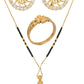 AanyaCentric Gold-Polished Jewelry Combo: Elegant Short Mangalsutra, Finger Ring, and American Diamond Earrings Set