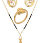 AanyaCentric Gold-Polished Jewelry Combo: Elegant Short Mangalsutra, Finger Ring, and American Diamond Earrings Set