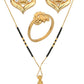 AanyaCentric Gold-Polished Jewelry Combo: Elegant Short Mangalsutra, Finger Ring, and American Diamond Earrings Set