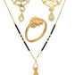 AanyaCentric Gold-Polished Jewelry Combo: Elegant Short Mangalsutra, Finger Ring, and American Diamond Earrings Set