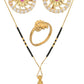 AanyaCentric Gold-Polished Jewelry Combo: Elegant Short Mangalsutra, Finger Ring, and American Diamond Earrings Set