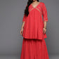 Ahalyaa Women's Traditional Wear Co-ords - Red - Swadesiicart