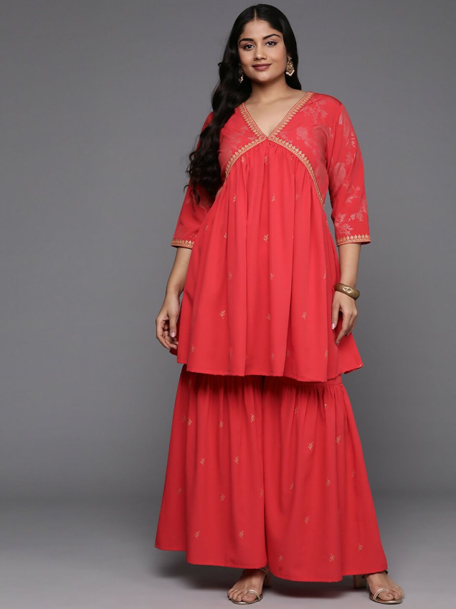 Ahalyaa Women's Traditional Wear Co-ords - Red - Swadesiicart