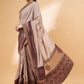 Beige, Purple Tussar Silk Zari, Thread And Cord Embroidery, Laser Cut Applique Saree - Norita Hit Design - Swadesiicart