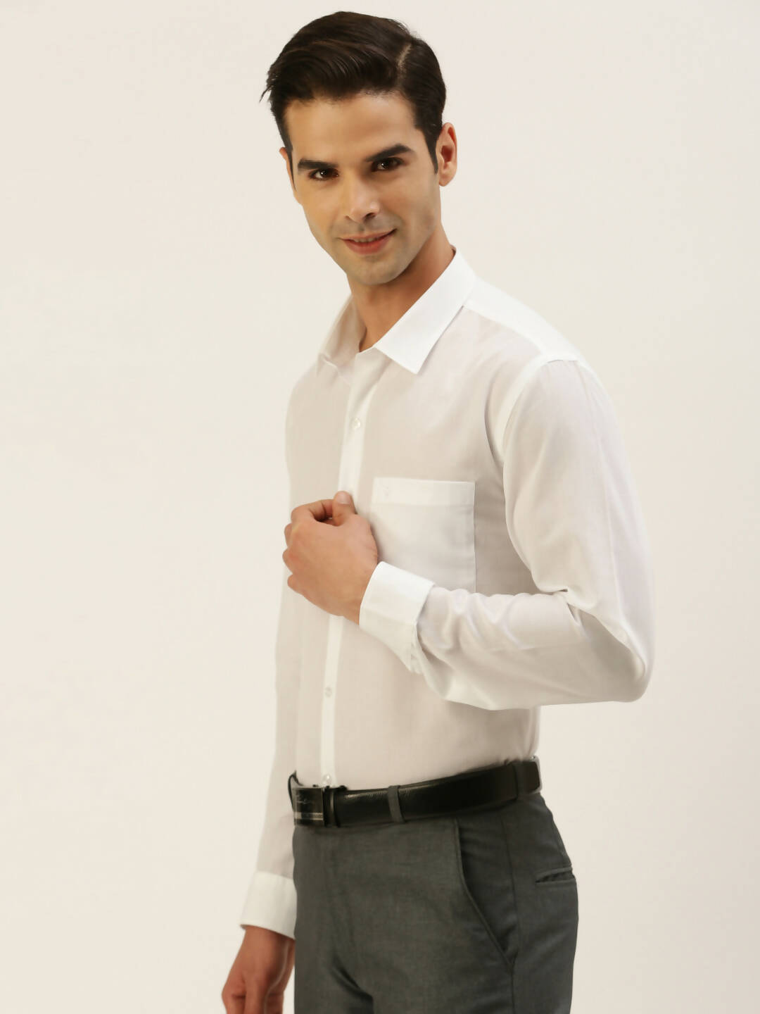 Ramraj Cotton Mens Full Sleeve Formal Poly Cotton White Shirt | Swadesiicart