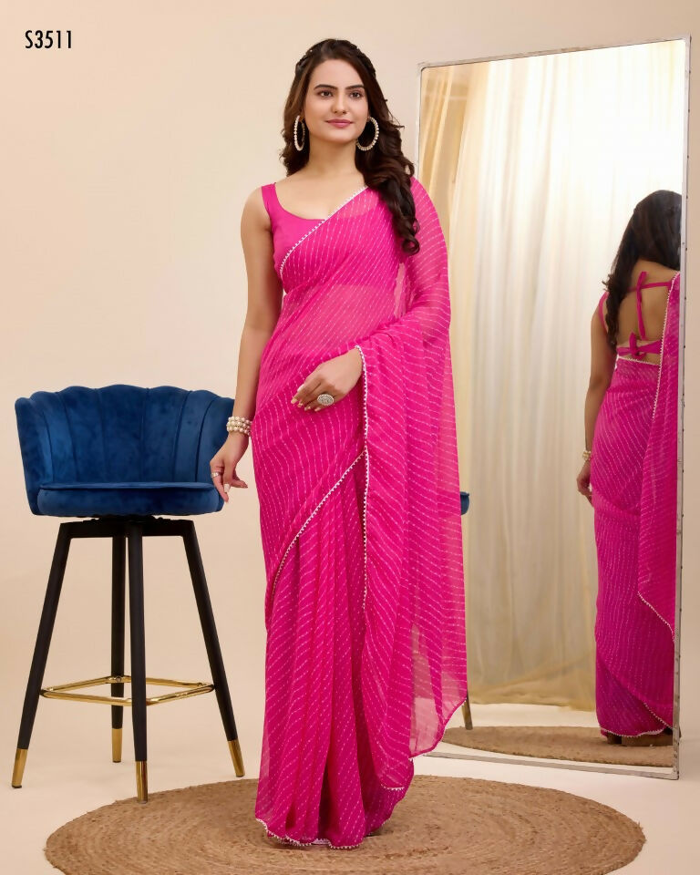 Pink Georgette Designer Printed Ready To Wear Saree - Ibiza | Swadesiicart
