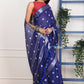 Very Much Indian Handmade Tie And Dye Cotton Saree By Women Weavers - Indigo Blue | Swadesiicart