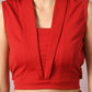 Myshka Women's Red Solid Shawl Neck Party Top With Skirt Co-ord set - Swadesiicart