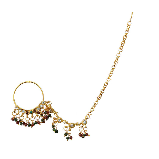Gold-Polished Alloy Traditional Multi Colour Nath - The Pari | Swadesiicart