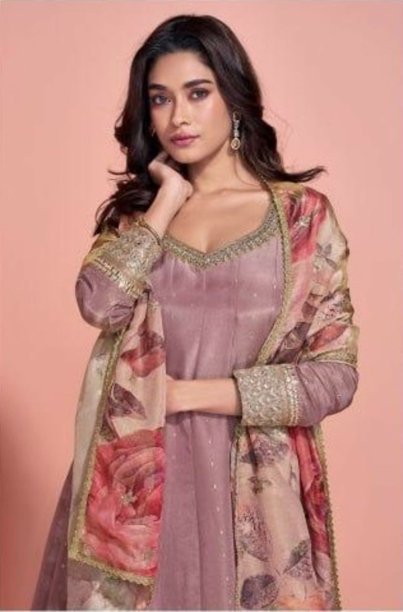 Anaita Brown Shimmer Stitched Anarkali Suit with Sequins Embroidery Foil Stitch Work