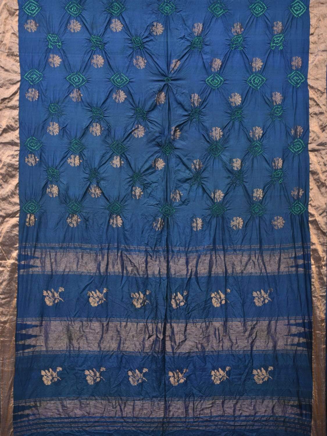 Navy Bandhani Uppada Silk Handloom Saree with Nilambari Buta Design - Global Threads | Swadesiicart