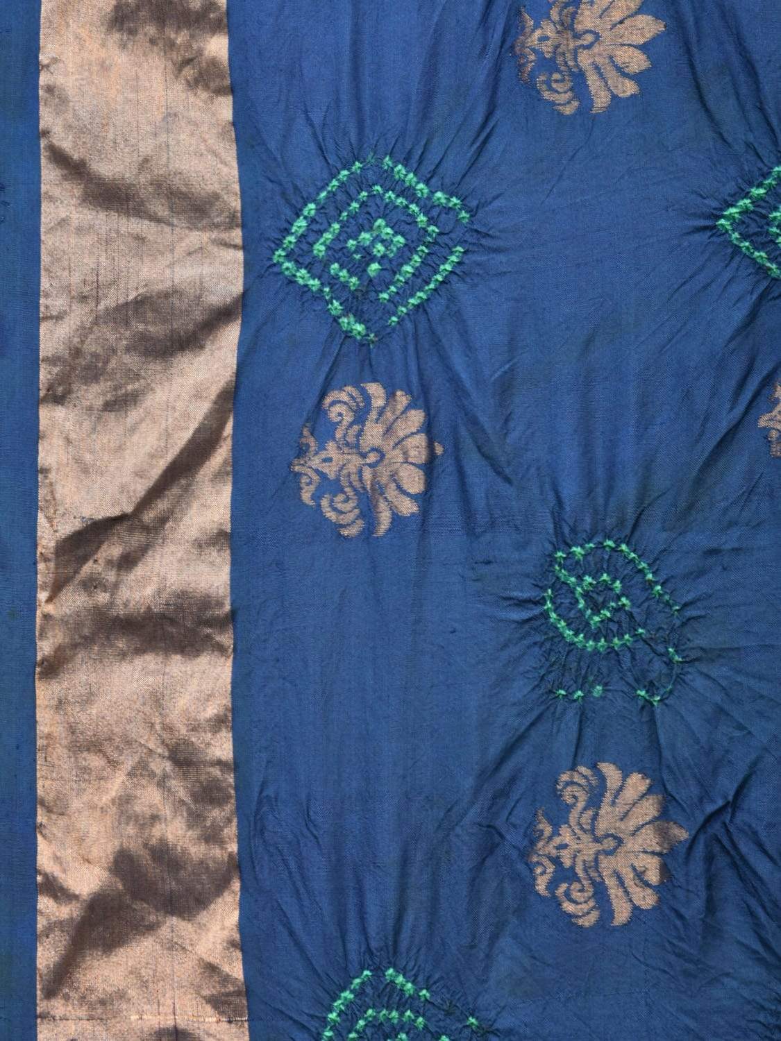 Navy Bandhani Uppada Silk Handloom Saree with Nilambari Buta Design - Global Threads | Swadesiicart