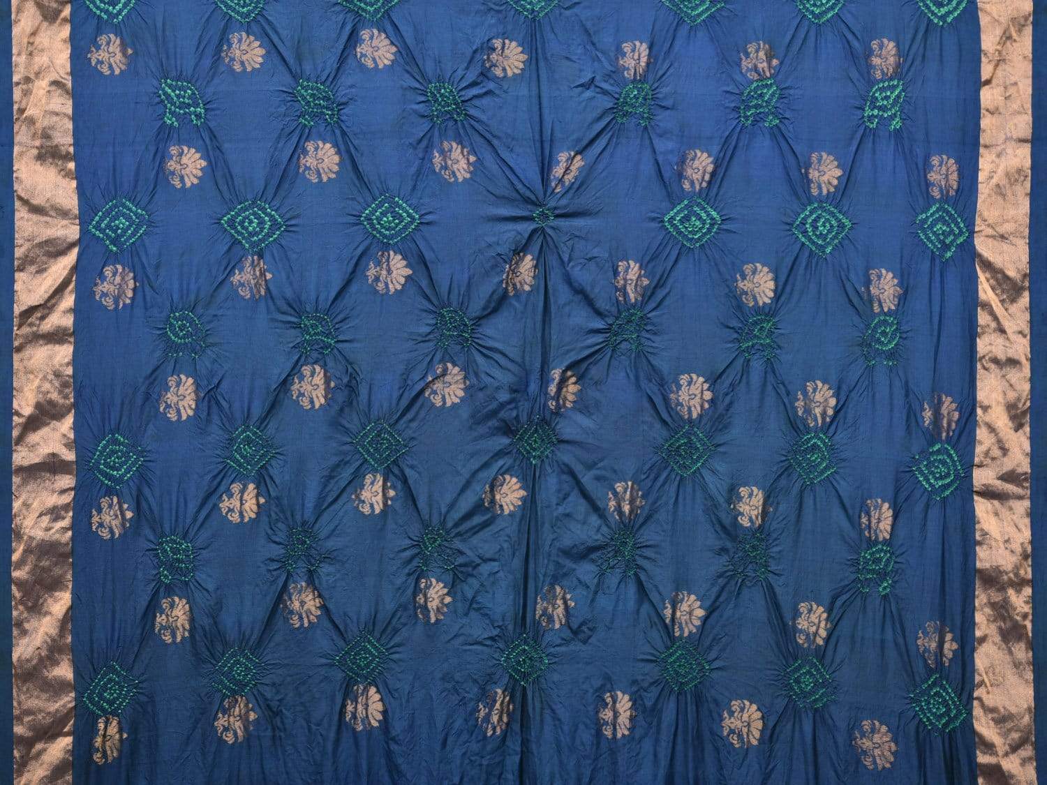 Navy Bandhani Uppada Silk Handloom Saree with Nilambari Buta Design - Global Threads | Swadesiicart