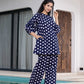 Yufta Navy Blue Polka Dot Print Top And Trouser Co Ord Set - Swadesiicart