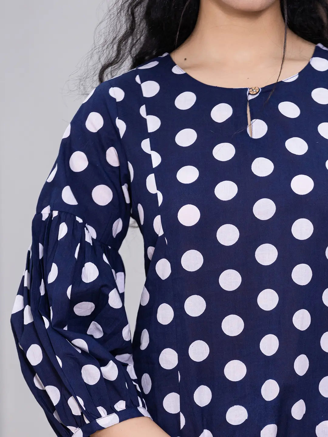 Yufta Navy Blue Polka Dot Print Top And Trouser Co Ord Set - Swadesiicart