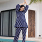Yufta Navy Blue Polka Dot Print Top And Trouser Co Ord Set - Swadesiicart