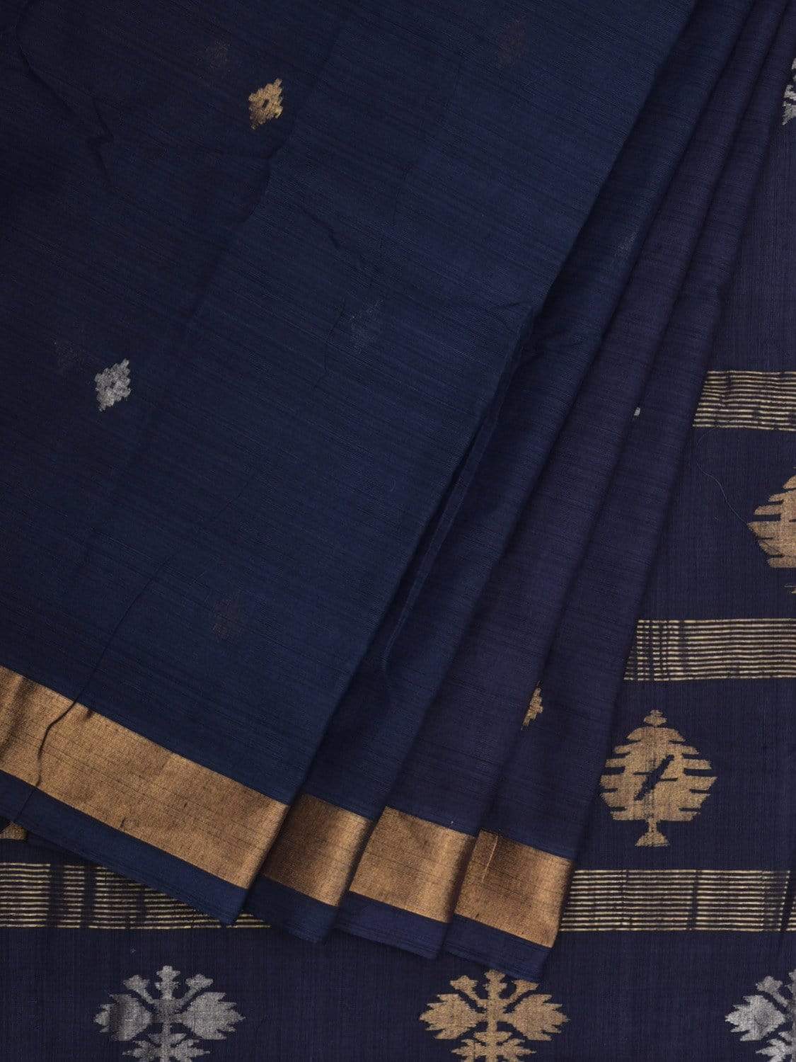 Navy Uppada Cotton Handloom Saree with Assorted Buta Pallu Design - Global Threads | Swadesiicart