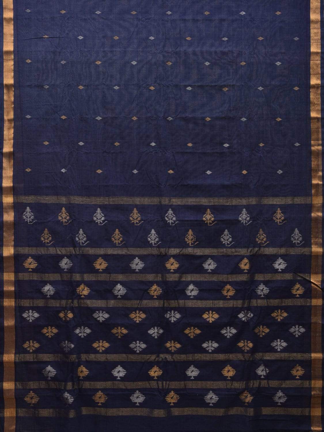 Navy Uppada Cotton Handloom Saree with Assorted Buta Pallu Design - Global Threads | Swadesiicart