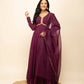 FIORRA Women's Wine Georgette Anarkali Kurta With Dupatta - Swadesiicart