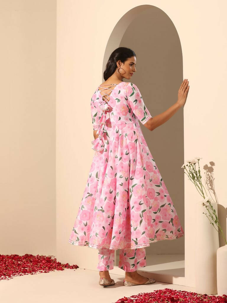 Pomcha Jaipur Pink Gul Rozi Anarkali Set | Swadesiicart
