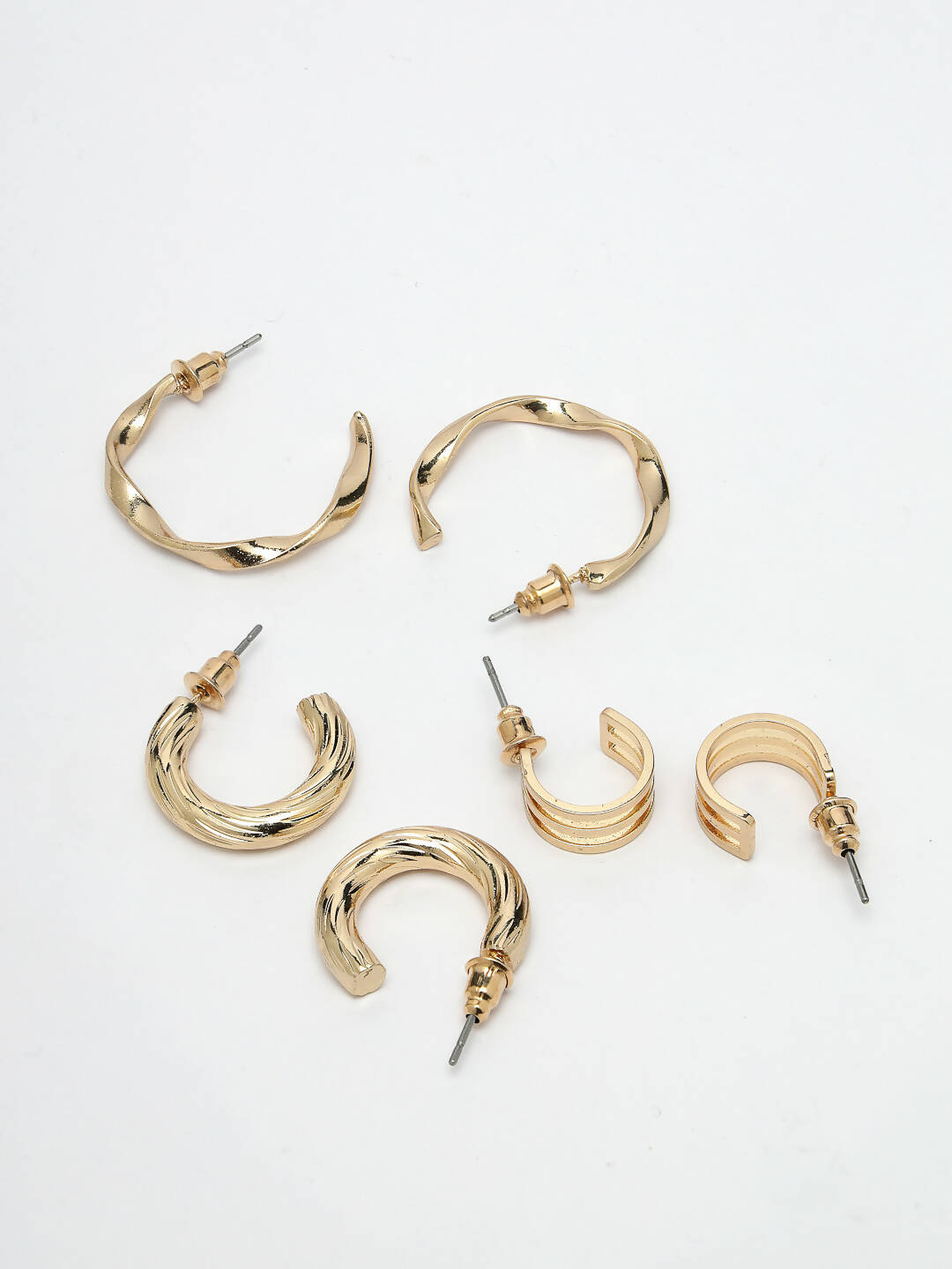 NVR Women's Set of 3 Gold-Polished Hoop Earrings | Swadesiicart