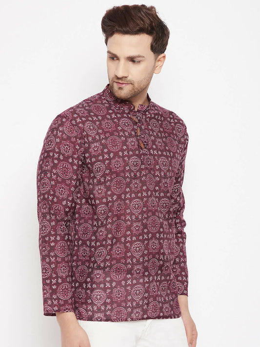 Even Apparels Maroon Pure Cotton Men's Kurta With Slit Neckline | Swadesiicart