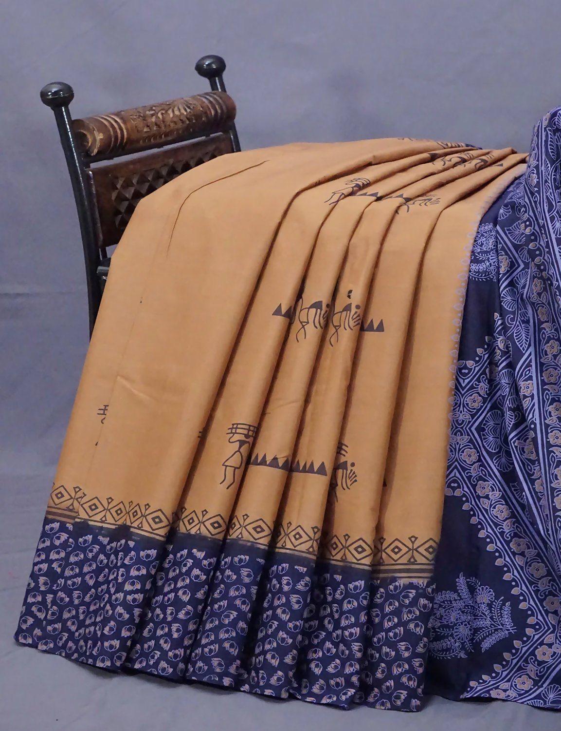 Chikoo Colored Block Print Pure Mulmul Cotton By Gayathri Reddy Designer Studio | Swadesiicart