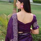 Vishnu Weaves Women's Purple Handloom Raw Silk Woven Border Saree with Unstitched Blouse - Swadesiicart