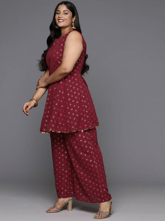 Ahalyaa Women's Traditional Wear Co-ords - Maroon - Swadesiicart