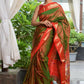 Very Much Indian Pure Silk Yeola Handloom Green Red Dual Tone - Paithani Saree With Traditional Double Pallu | Swadesiicart