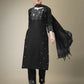 Jyoti Fashion Women's Black Cotton Blend Embroidery & Fancy Lace work Kurta with Trouser & Dupatta | Swadesiicart