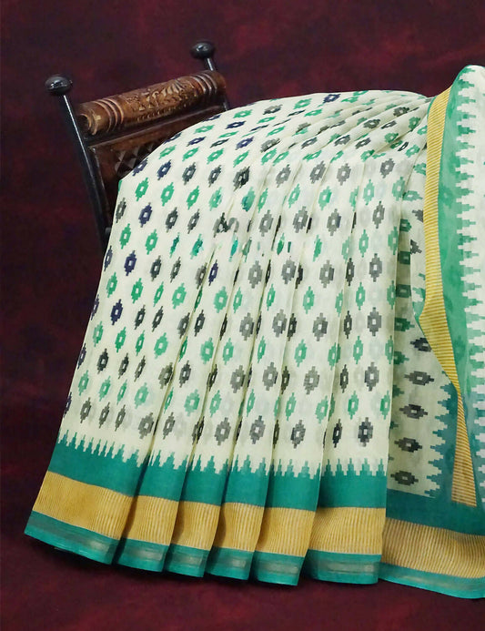 Combo of Off White and Rama Green Patan Patola Semi Chanderi Saree By Gayathri Reddy Designer Studio | Swadesiicart