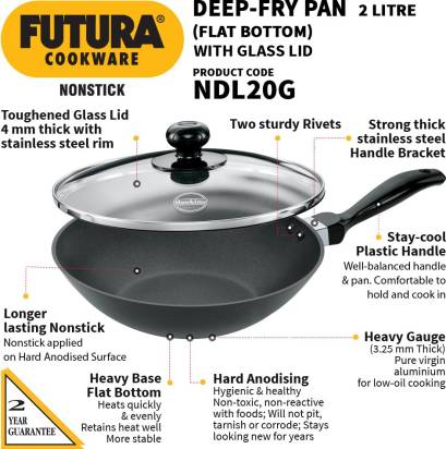 Hawkins Futura Non-stick Deep Fry Pan with Glass Lid 2 L (NDL20G) - Swadesiicart