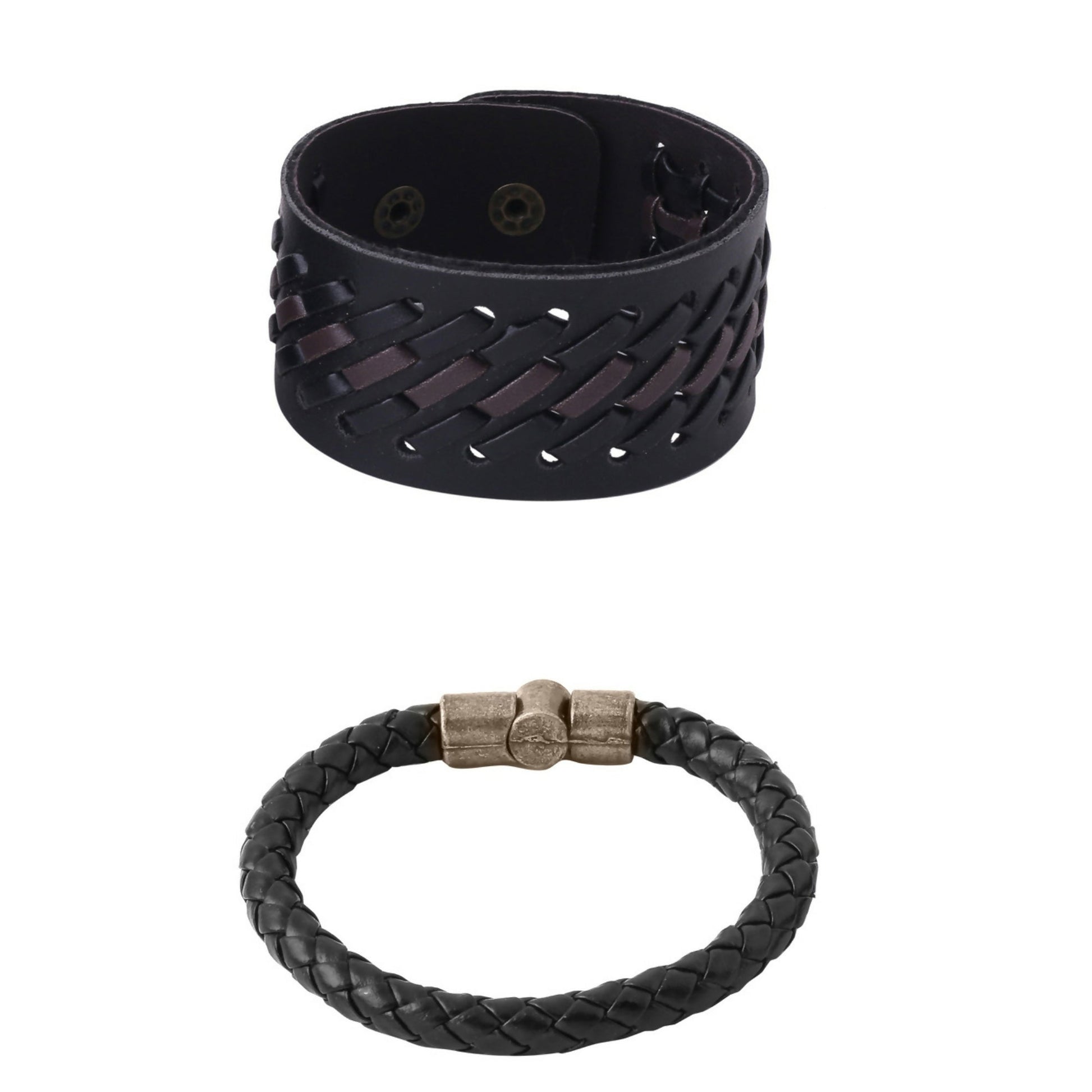 NVR Men's Set of 2 Black Leather Bracelet - NR Retail-NVR