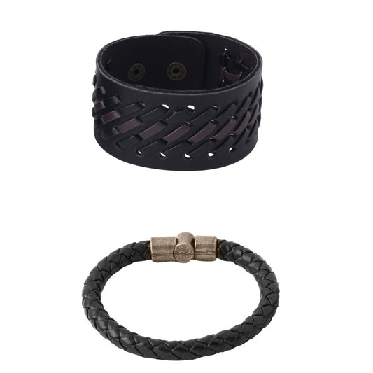 NVR Men's Set of 2 Black Leather Bracelet - NR Retail-NVR
