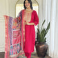The52 Rani Gorgeous Embroidered Chanderi Silk Fabric Straight Kurta Pant with Dupatta Set - Swadesiicart